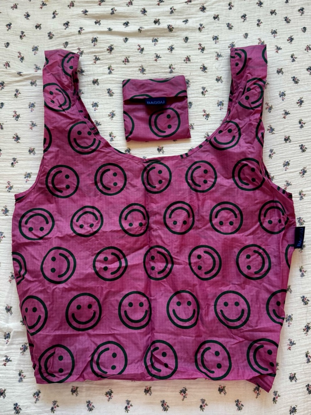 BAGGU Reusable Tote Bag - Raspberry Happy Print